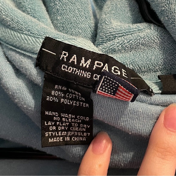 Y2K Blue Terry Cloth Rampage Clothing Crop Zip Up Hoodie Sweatshirt - Picture 4 of 6